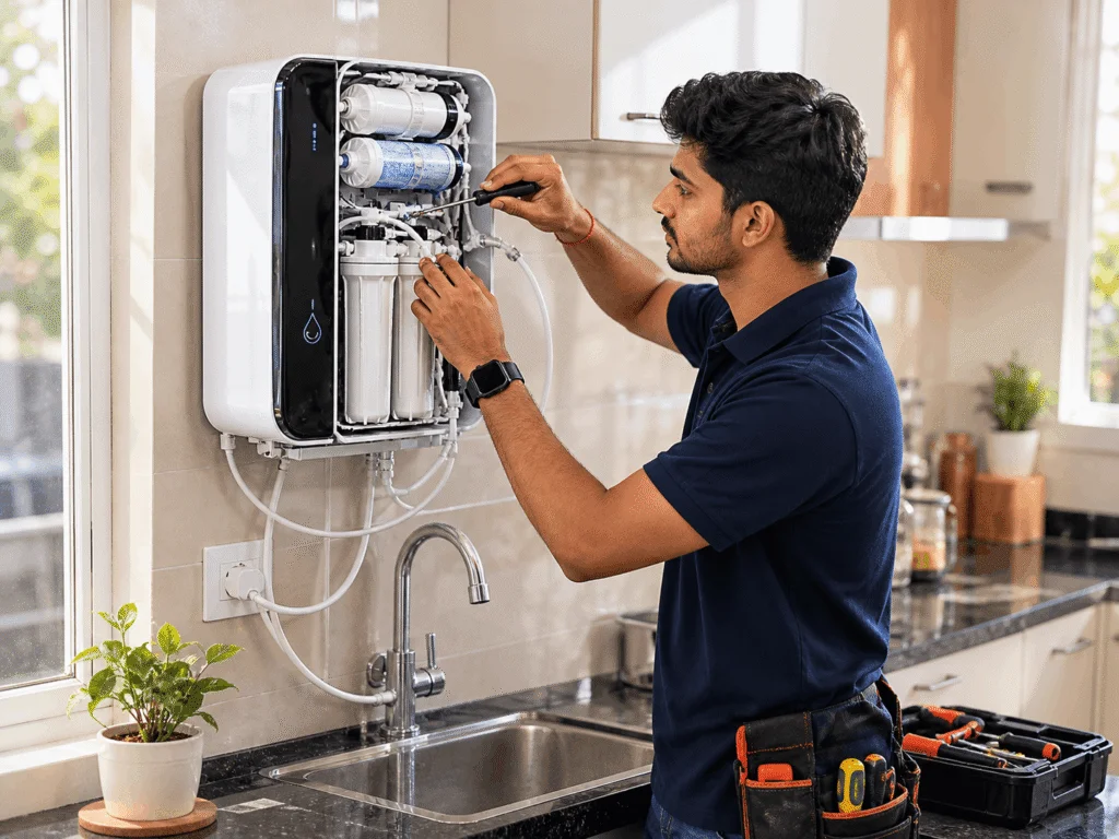 RO purifier technician servicing a water purifier